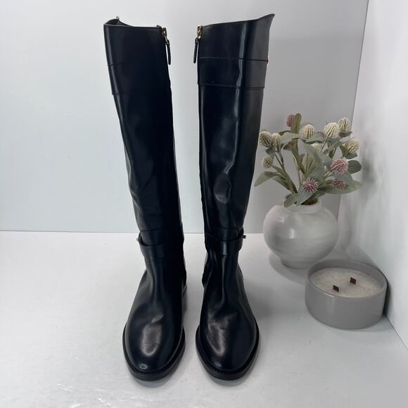 Tory Burch Everly Leather Riding Boots Side Zipper Black Women's 7M NWOB - Picture 2 of 9